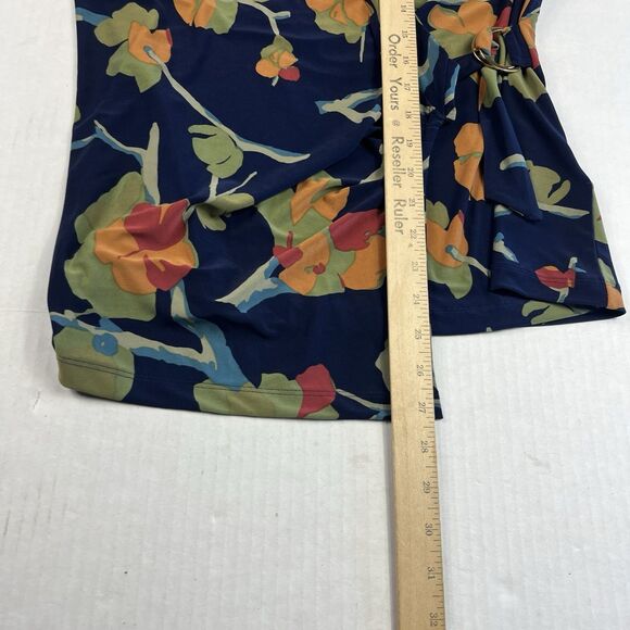 Ralph Lauren Navy Faux Wrap Blouse XL Floral Boho Surplice Jersey Stretch Top - Picture 7 of 11